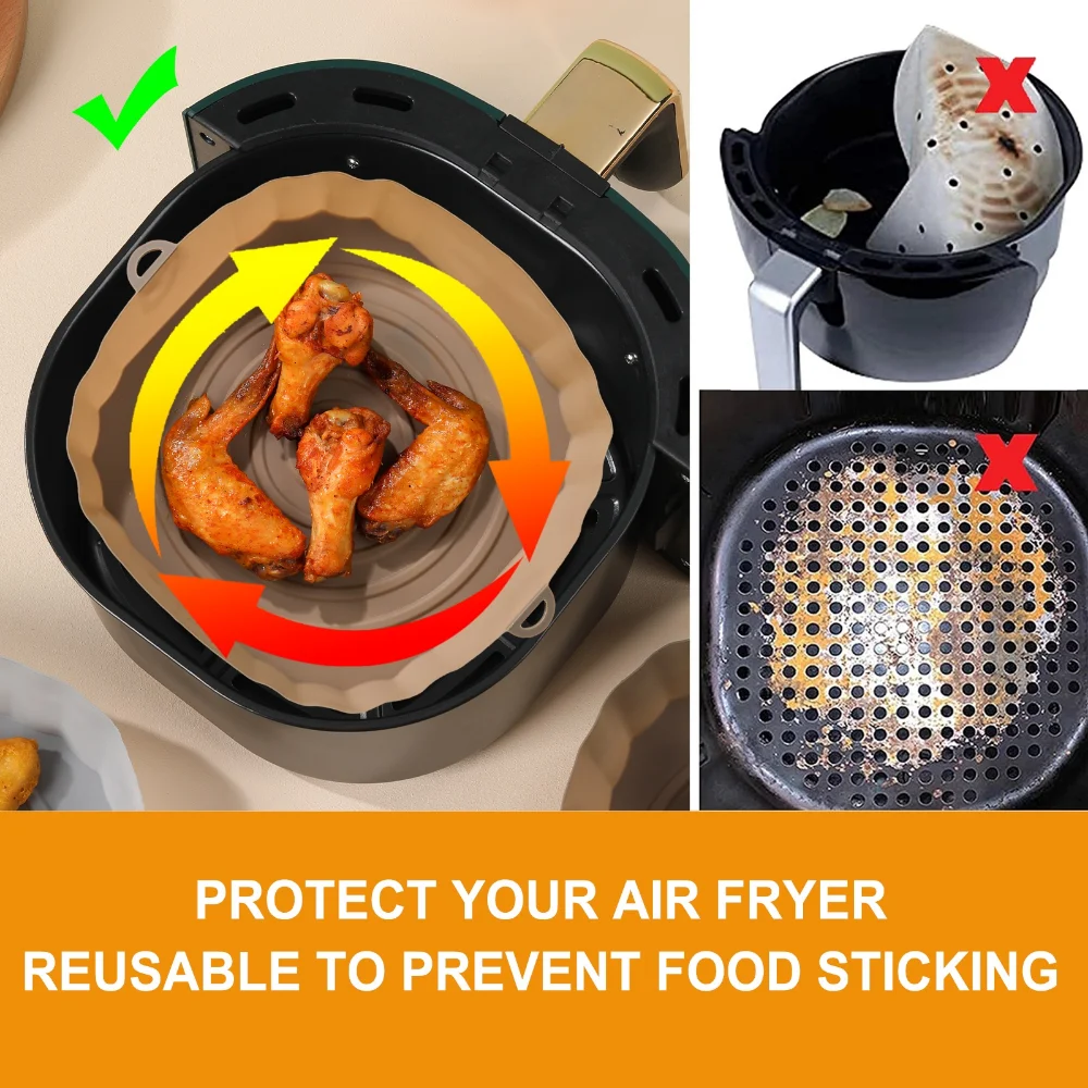 2Pcs Air Fryer Silicone Basket Silicone Mold Airfryer Oven Baking Tray Pizza Fried Chicken Basket Reusable Pan Liner Accessories