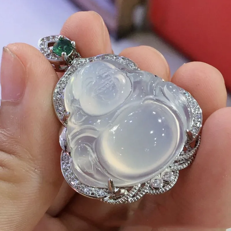 Natural Agate White Jade Marrow Inlaid Buddha and Male Pendants Women's Safe Fashion Pendants Jewelry