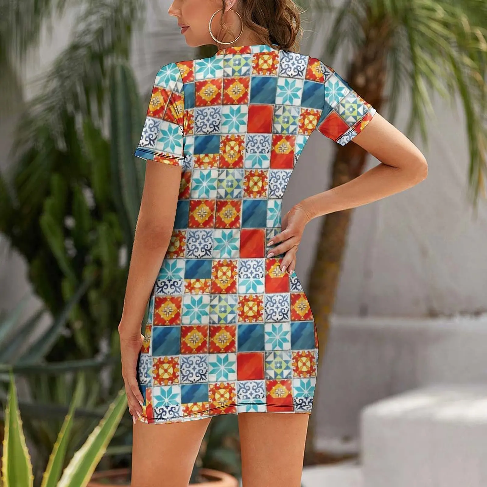 Colorful azulejos tiles from Azul board game Short Sleeved Dress summer dress daily Cocktail of dresses Dress