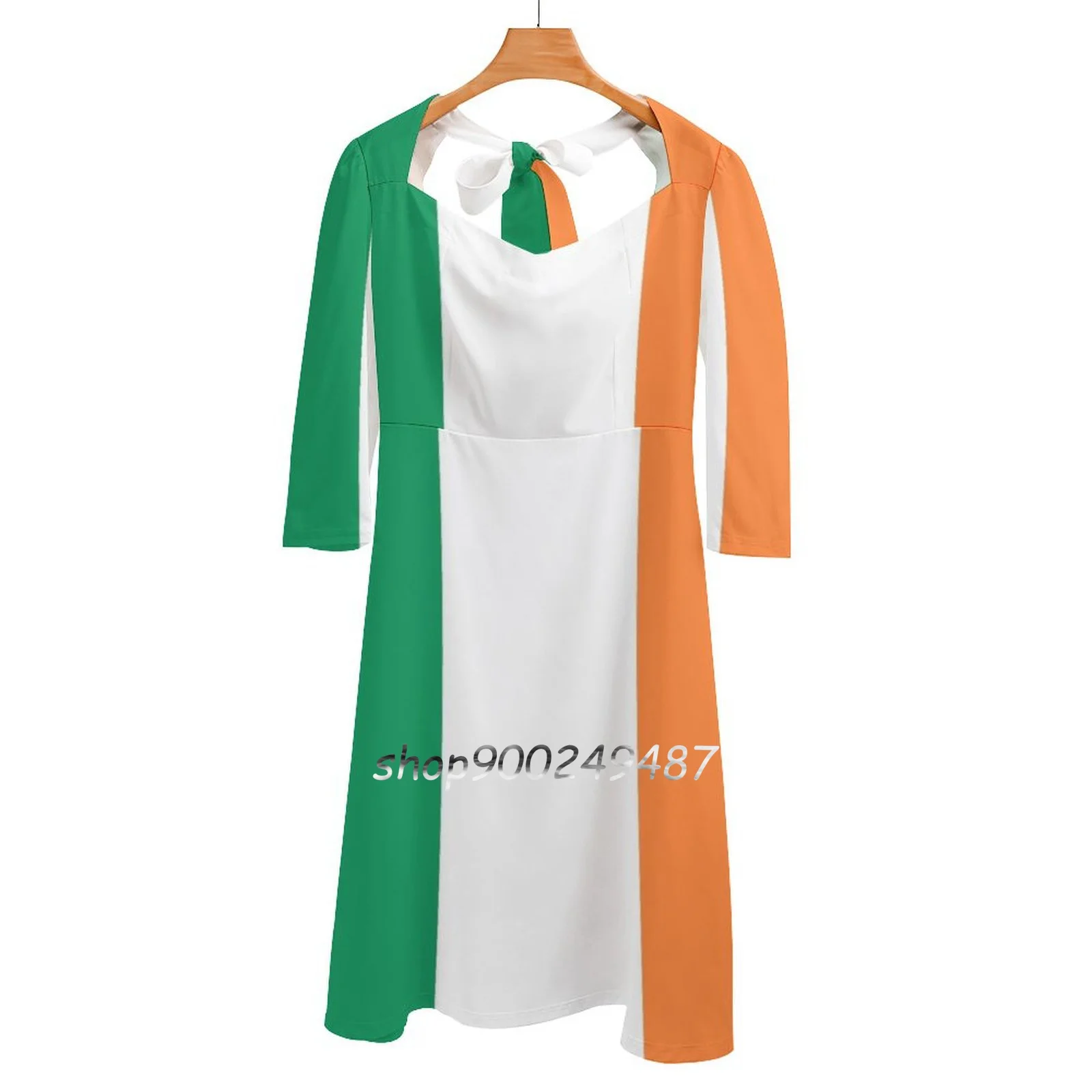 Flag Of Ireland ( Bratach Na Héireann )-Irish Tricolor Flag Sweet Elegant Dress Women Korean Kawaii Square Collar Dress Flag Of