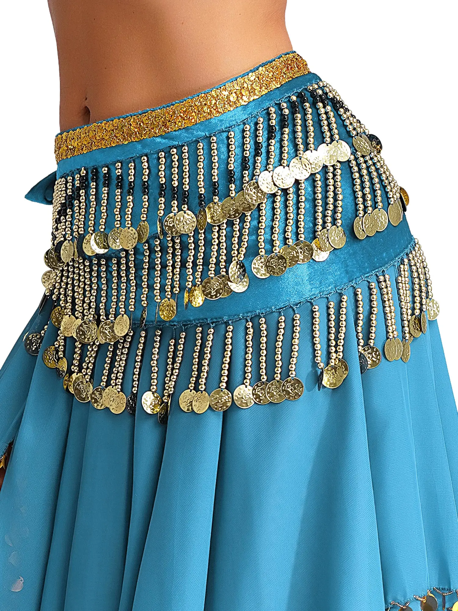 

Womens Indian Belly Dance Velvet Hip Scarf Dancewear Plastic Beads Tassels Waist Chain Skirt Bellywood Dance Performance Costume