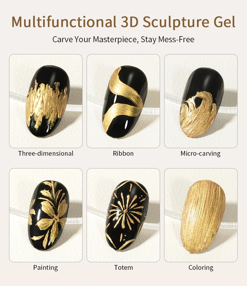 RSNAIL 3D Metall-Prägegel Ohne Abwischen Modellier-Gel Ohne Überlack Gold Silber Textur-Gel für Nagelkunst-Dekoration 5g – Detail 2
