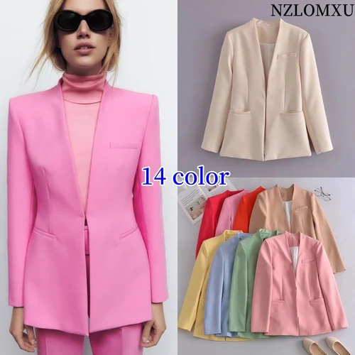 2025 mujer Vintage moda Simple Blazer sólido Beige y negro con muescas de manga larga ropa de mujer abrigo Formal de oficina para mujer