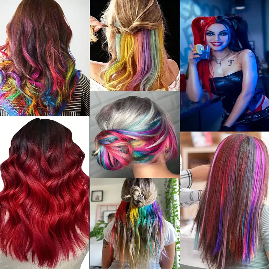 10개 멀티컬러 헤어 익스텐션 하이라이트 헤어 클립 인조 헤어 익스텐션 스트레이트 헤어피스 여성용 코스프레 파티용