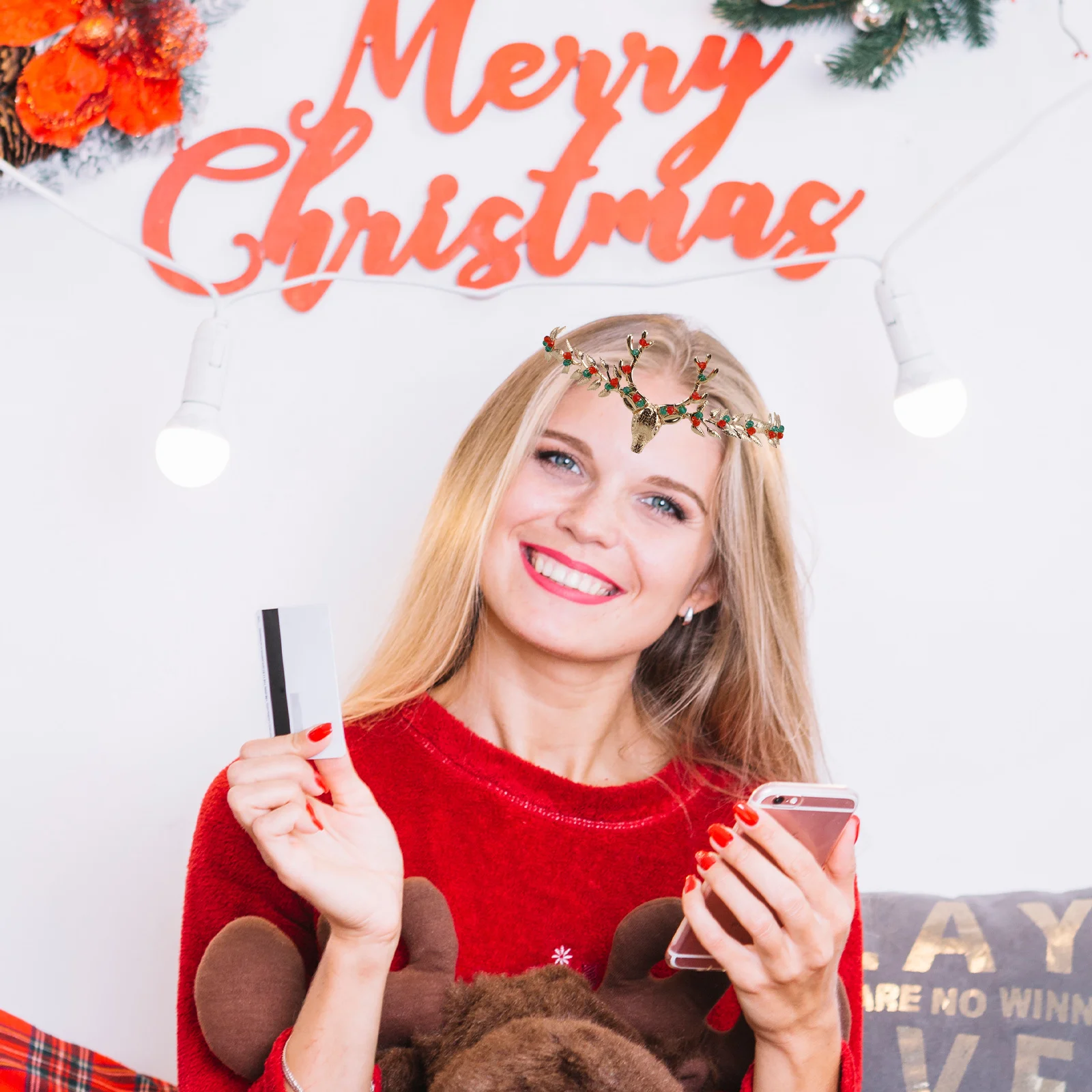 

Christmas Reindeer Hair Comb and Headband Durable Iron Copper Material Elegant Deer Antlers Holiday Parties Cosplay Accessories