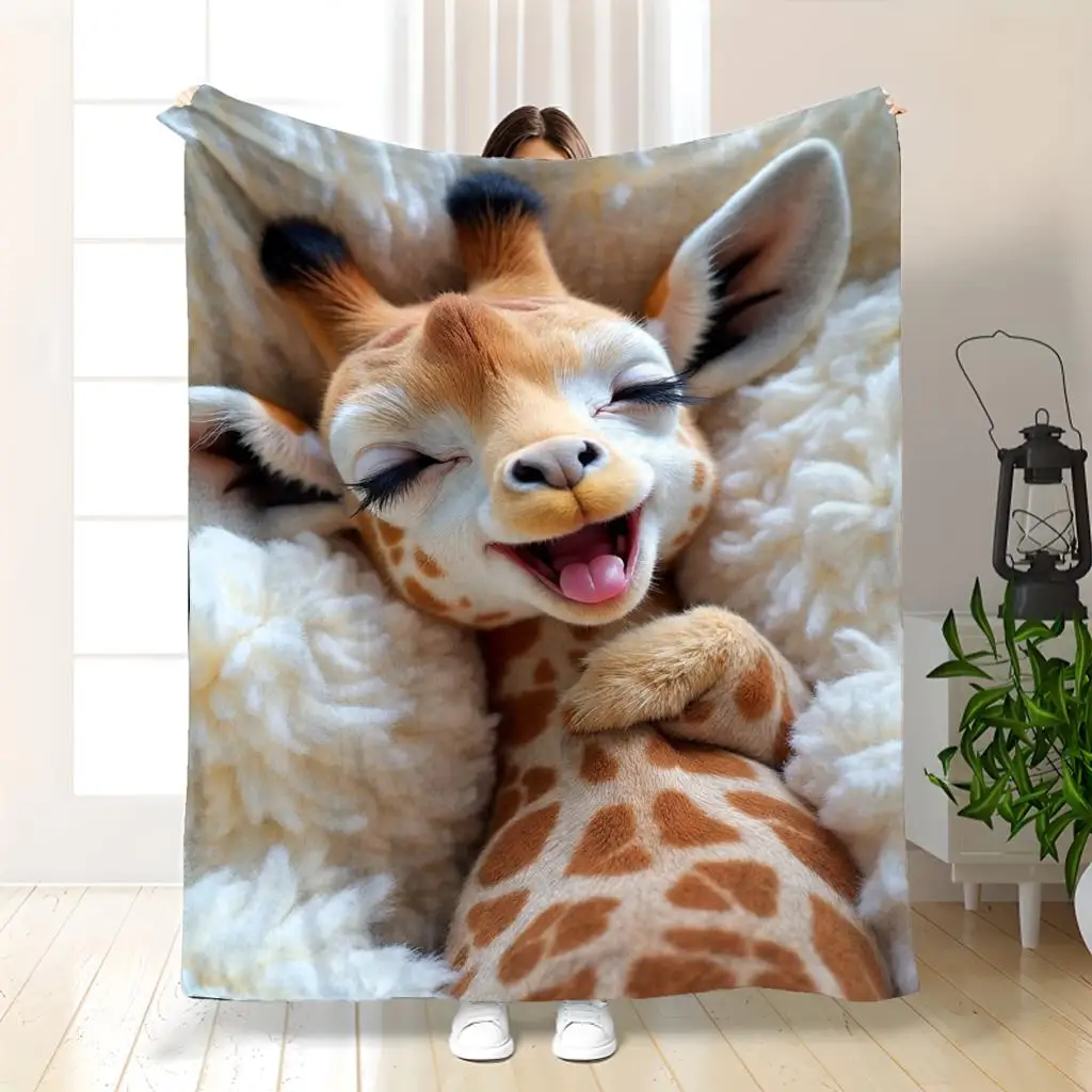 Cozy Blanket with Adorable Baby Giraffe Pattern | Soft Plush Texture, 280gsm, Polyester Material, Suitable for All Seasons, Idea
