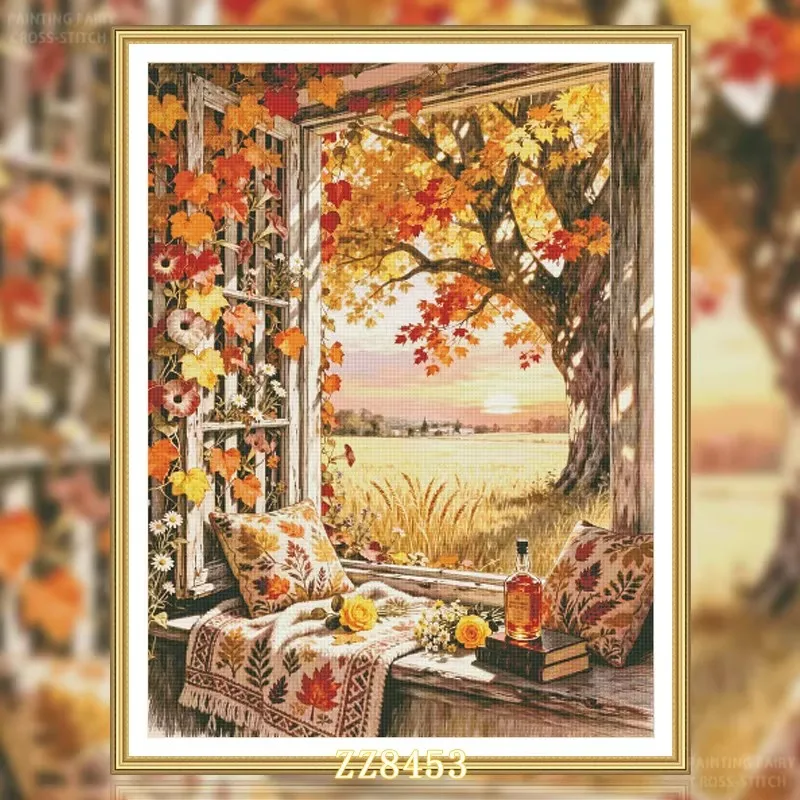 

ZZ8453- Warm Autumn Sun 14CT 16CT 18CT Stamped Canvas Cross Stitch DIY Set Needlework Embroidery 106 Colors