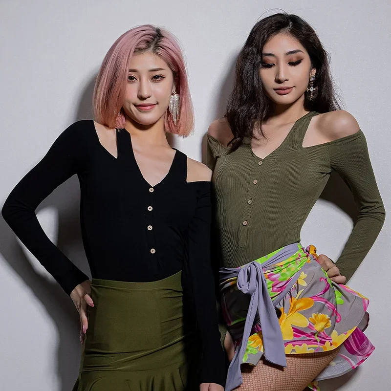 

New Latin Dance Tops Women Practice Clothes Long Sleeves Leotards Adult Rumba Ballroom Dance Practice Training Wear Winter 11764