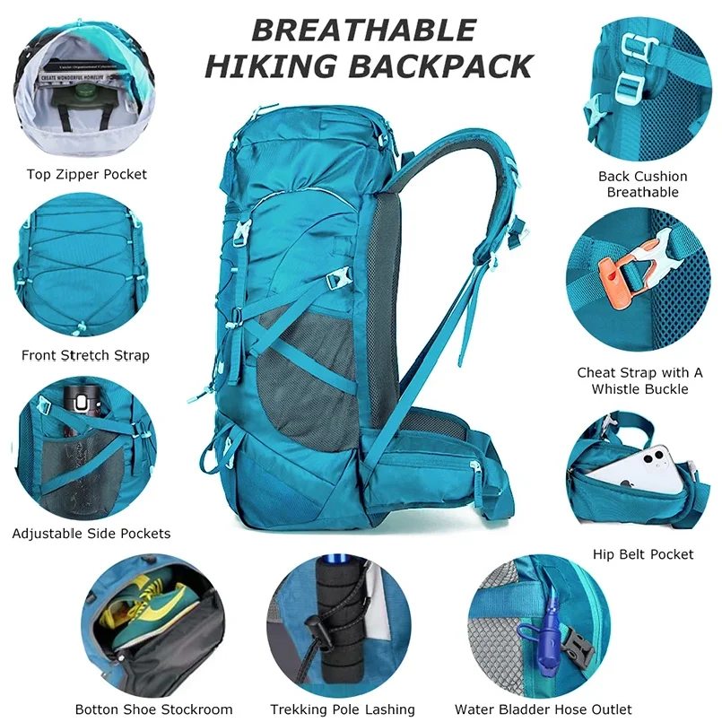 حقيبة ظهر للتنزه سعة 50 لتر مع - مراجعة Rain Cover Backpack وسعره