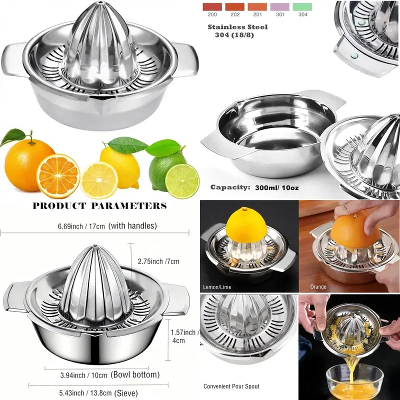 for Citrus Lemon Orange Grapefruit Manual Juicer 304 Stainless Steel Hand Press Fruit Juicer with Bowl