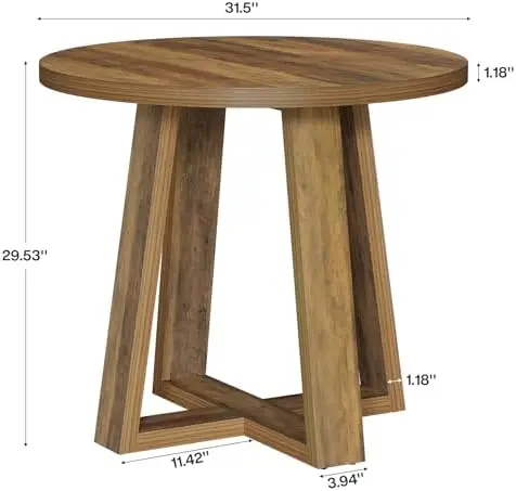 Round Conference Table for 2-4 People, 31.5-Inch Small Wooden Office Table with Sturdy Base, Farmhouse Home Office