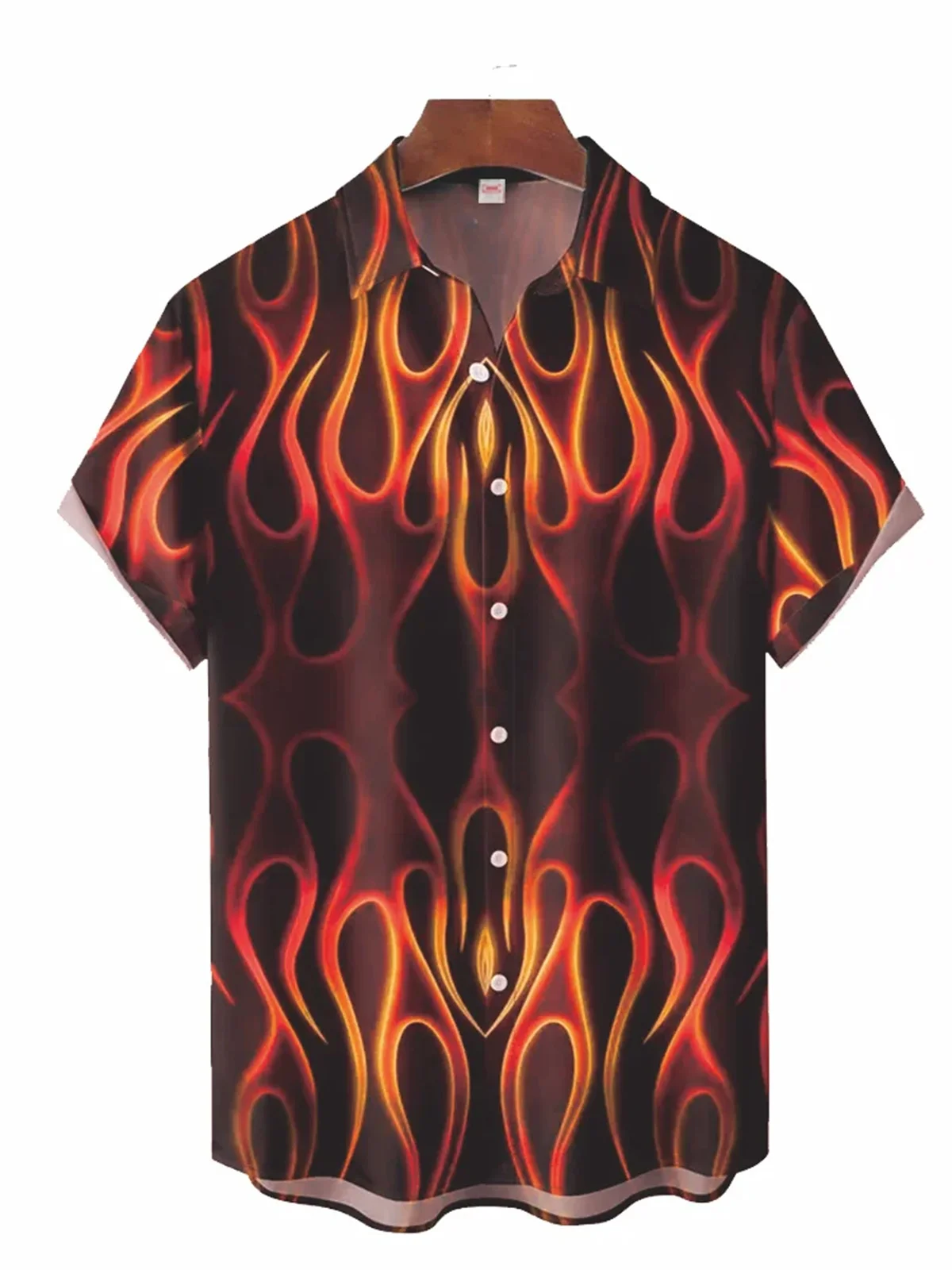 Camicia a maniche corte da uomo con stampa fiamma colorata camicia da uomo Casual con risvolto alla moda da spiaggia hawaiana 2024 nuovo stile