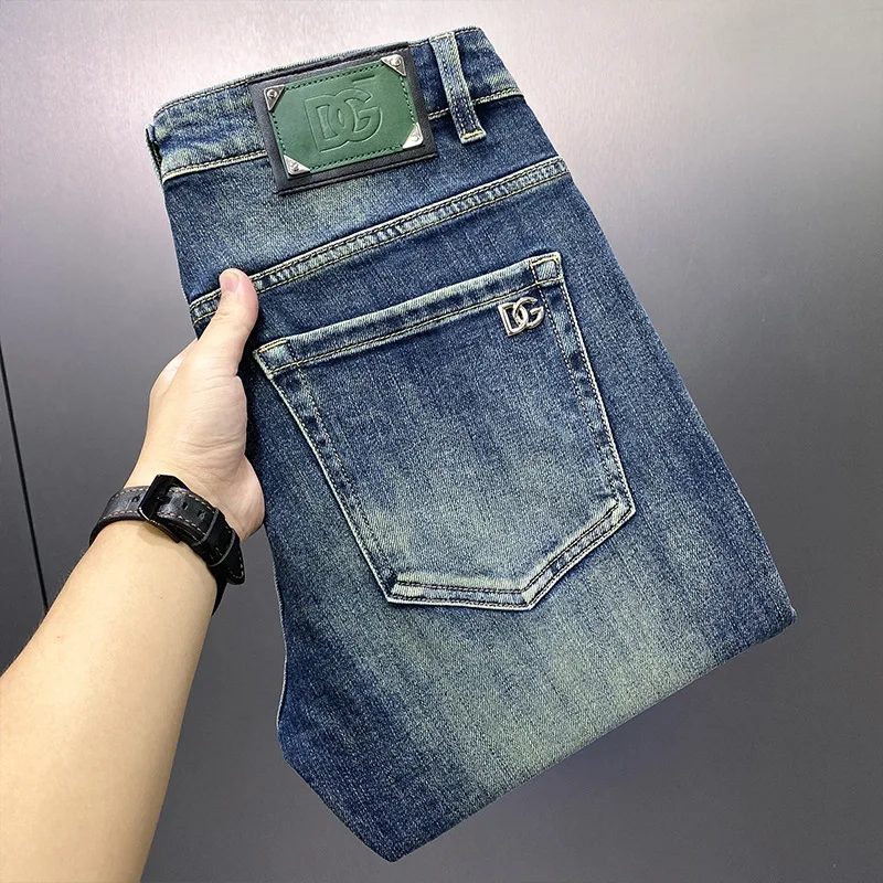 الربيع والخريف موضة جديدة بلون مستقيم الساق جينز سترتش الرجال عادية سليم مريح تنفس الدينيم السراويل #1