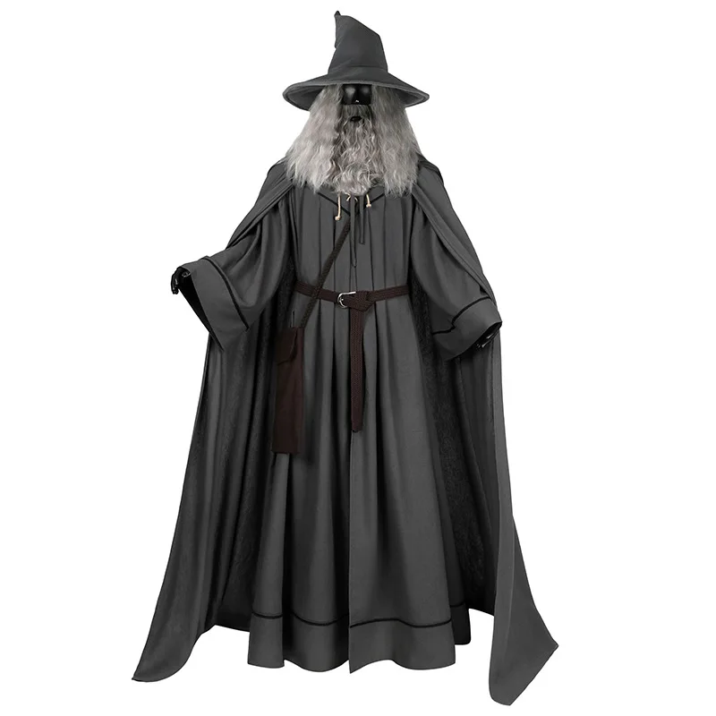 El Señor de los Anillos Fellowship Of The Ring Cosplay Gandalf conjunto de sombrero gris disfraz de actuación de Halloween