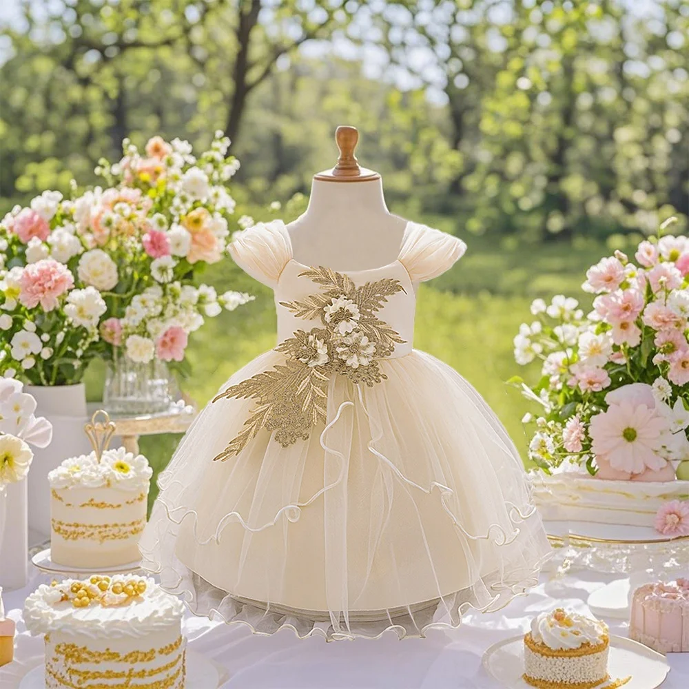 

Элегантная пышная юбка из жаккардового атласа для маленьких девочек, подходящая для дня рождения и девочек-цветочниц