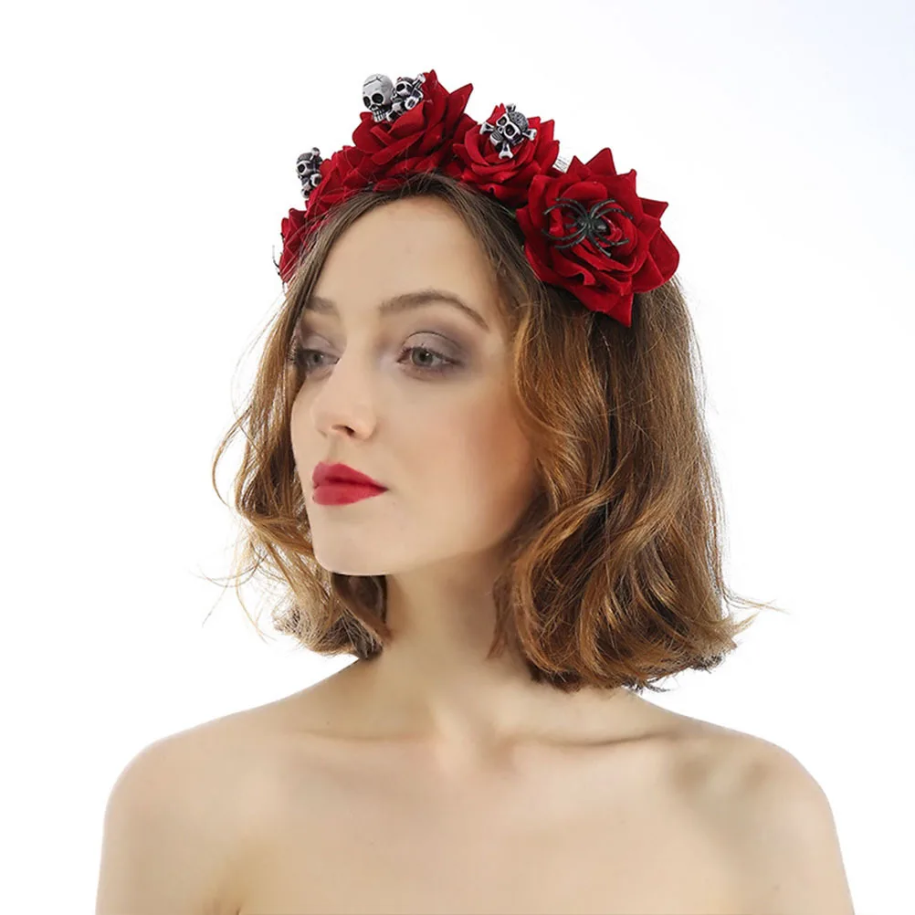 

Comfortable Red Rose Flower Halloween Hair Hoop Delicate Design Women Headband Party Selfie Prop Gift Hair Hoop