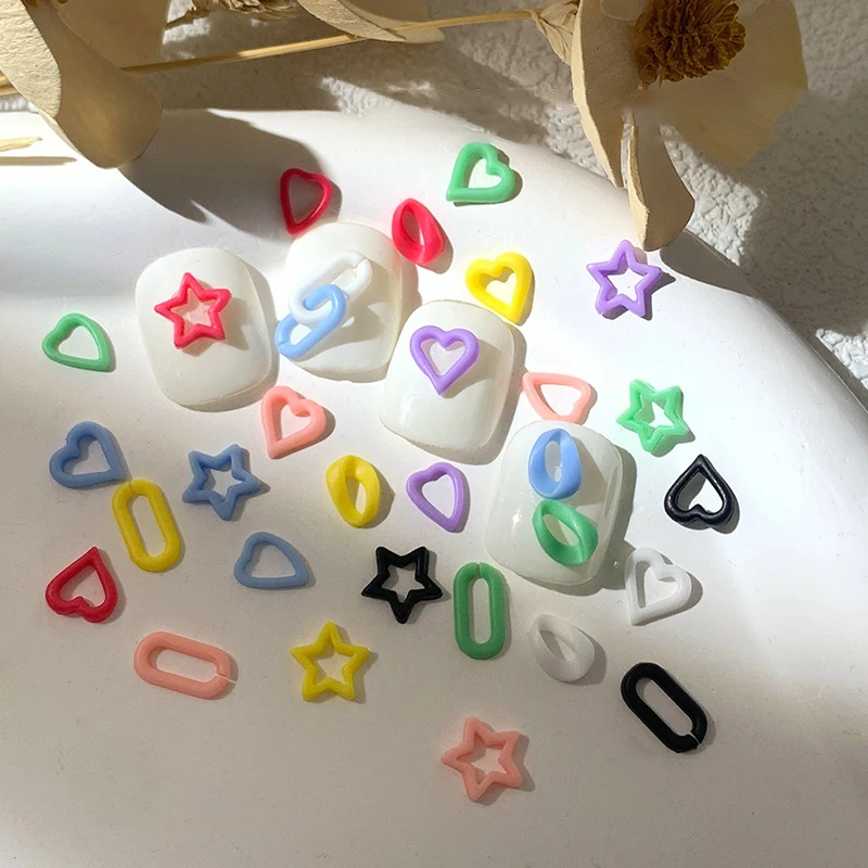 50PCS Kawaii Mixed Colors 3D Nail Art Decorations Charms Accessories Pink Purple Star Heart Manicure Parts