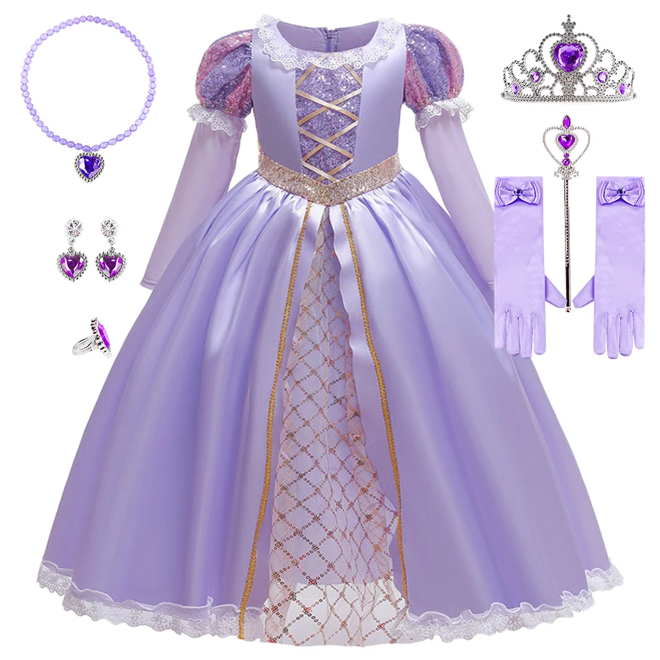 

Little Girls Princess Style Ball Gown Halloween Carnival Chritsmas Festival Celebrations Rapunzel Cosplay Dress with Accessories