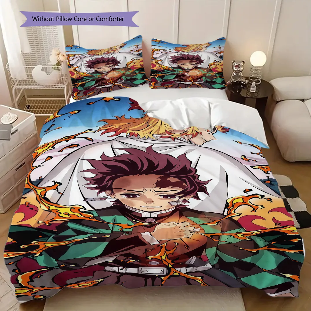 Tanjiro Kamado Kyojuro Rengoku Quilt Set, Anime Cartoon Bedding Set Gift, Extra Large Size, Various Sizes Available LXRa15