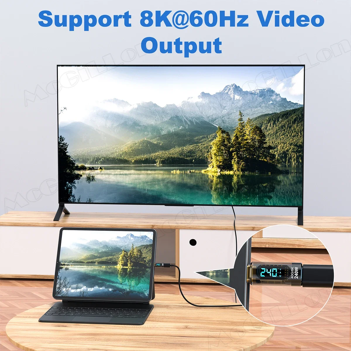 240W USB C Extender Digital LED Wattage Meter 8K Display 40Gbps USB4 Type-C Adapter for Thunderbolt3 Laptop Mobile Phone Charger