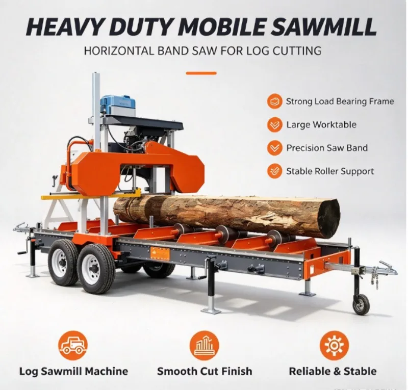 Band Sawmill Machine Heavy Duty Electric Portable Design For Outdoor Timber Log Wood Processing Tasks