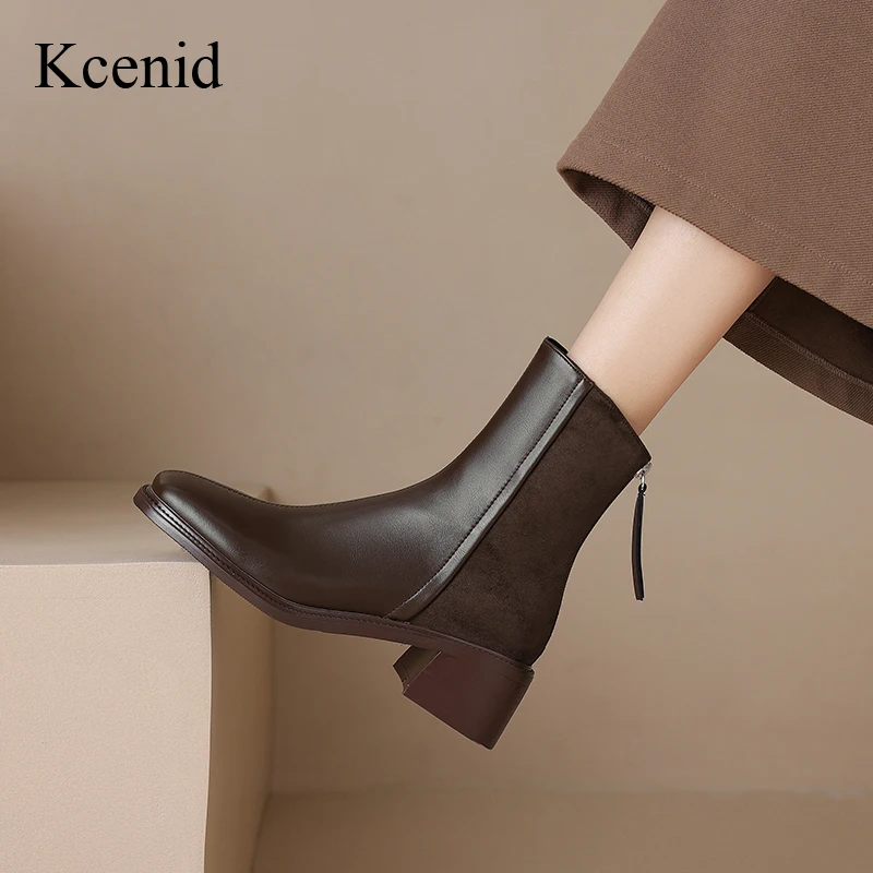 

Kcenid Fashion Autumn Winter Ankle Boots For Women Med Square Heel Concise Splicing Square Toe Modern Boots Women Party Shoes
