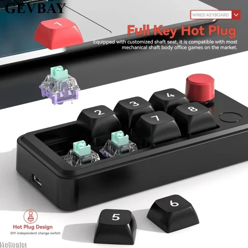 8 Keys Wired Hot Swappable Gaming Keypad Compact Mini Keyboard With 12 RGB Light Modes Macro Programmable Type-C Interface