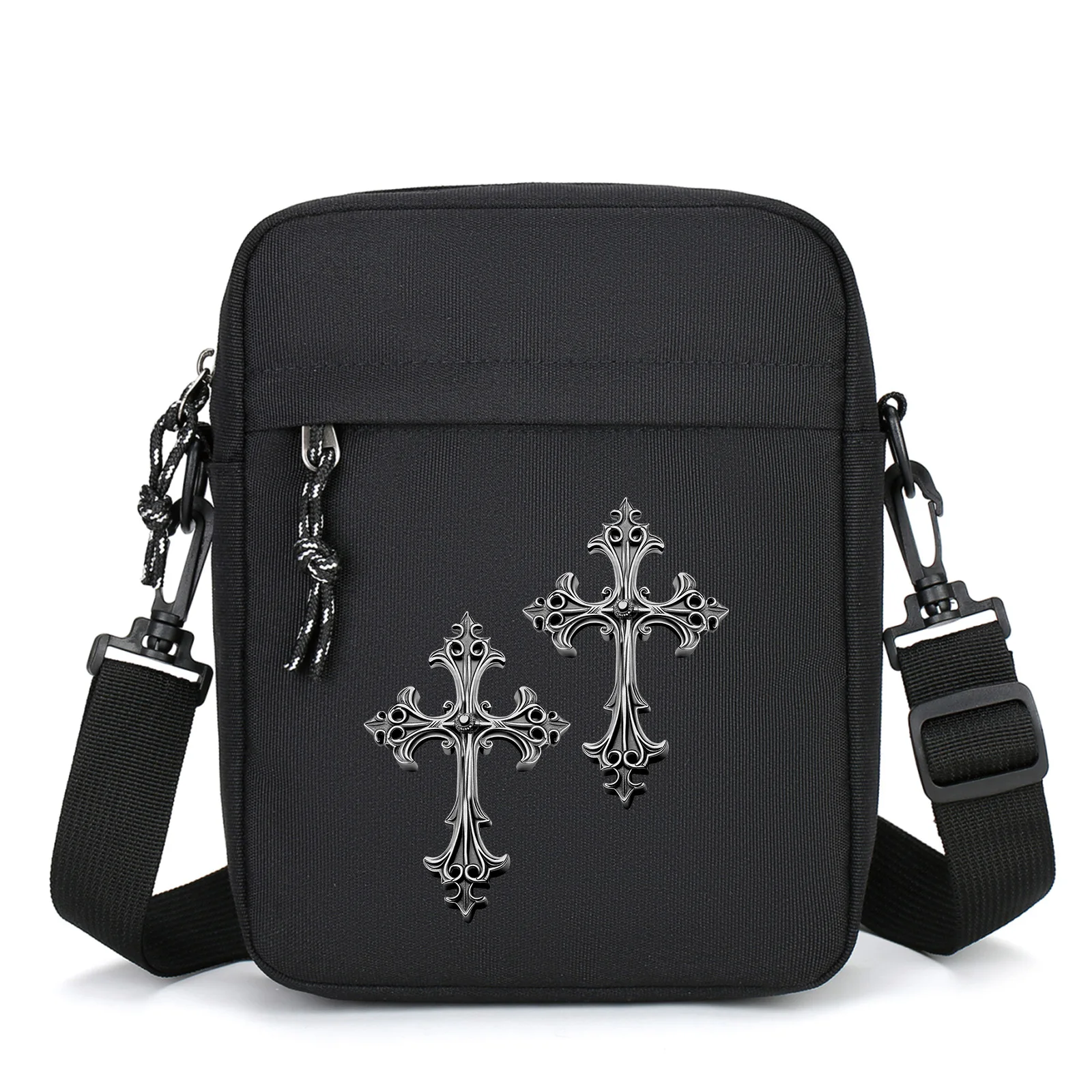Black A Stylish and Minimalist Crossbody Bag with A Double Cross Print Featuring A Multifunctional Capacity for Daily Commuting