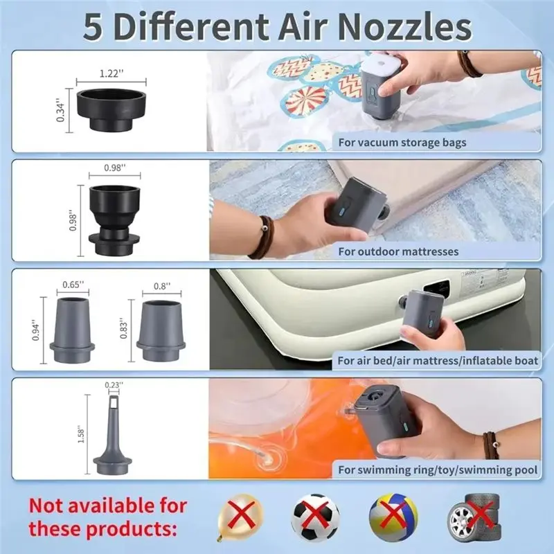 AB47-Electric Air Mattress Pump Portable Wireless Air Compressor Inflator/Deflator Vacuum Pump Bags