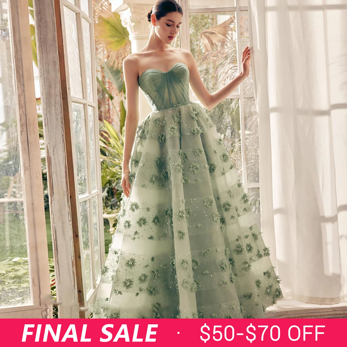 womens green formal dress ZAPAKA Women Dark Green Prom Dress Tulle Spaghetti Straps A Line Evening Dress with Slit, Dark Green / US16 main image 1