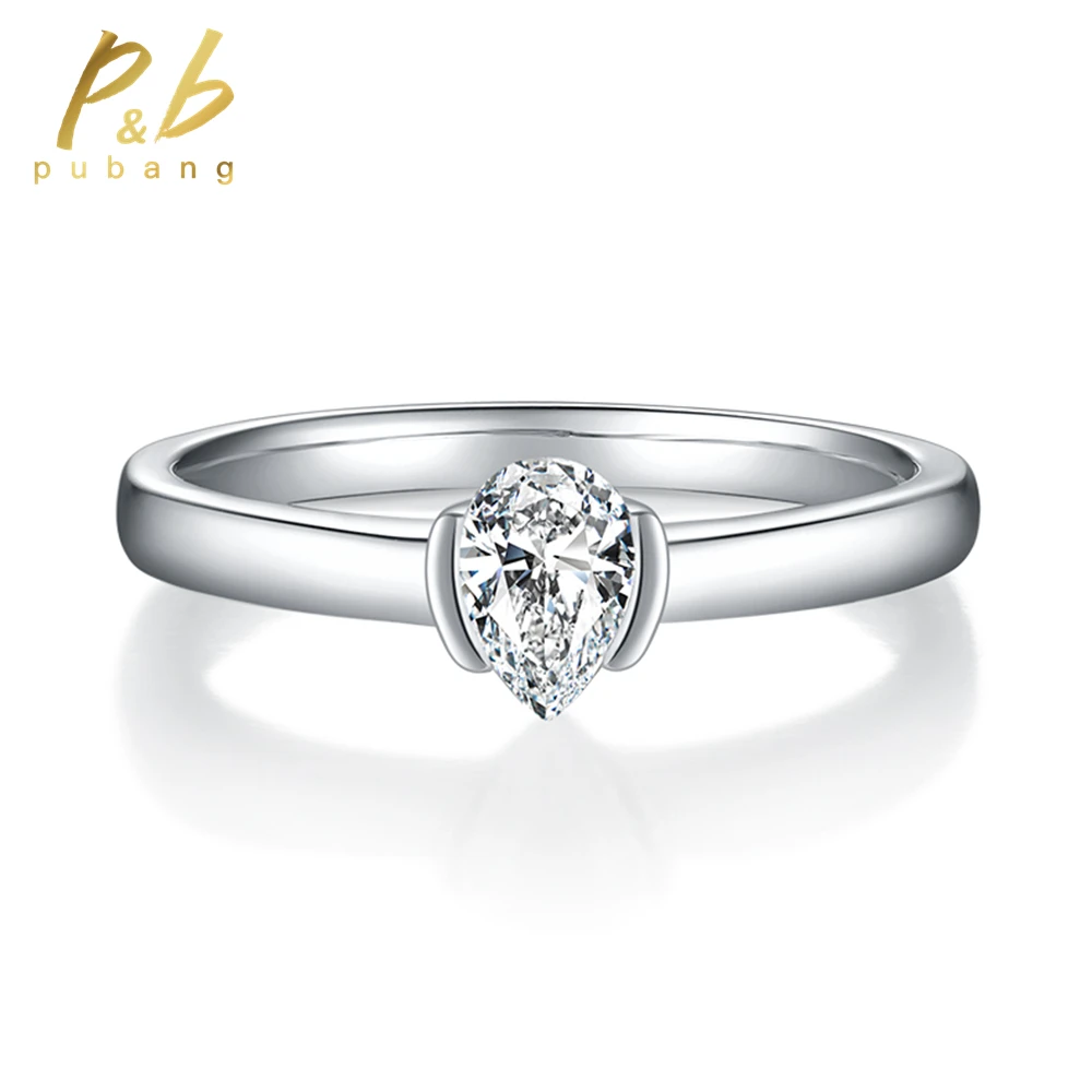 

PuBang Fine Jewelry Solid 925 Sterling Silver Pear Cut 4*6MM Moissanite Diamond Simple Ring for Women Wedding Gift Free Shipping