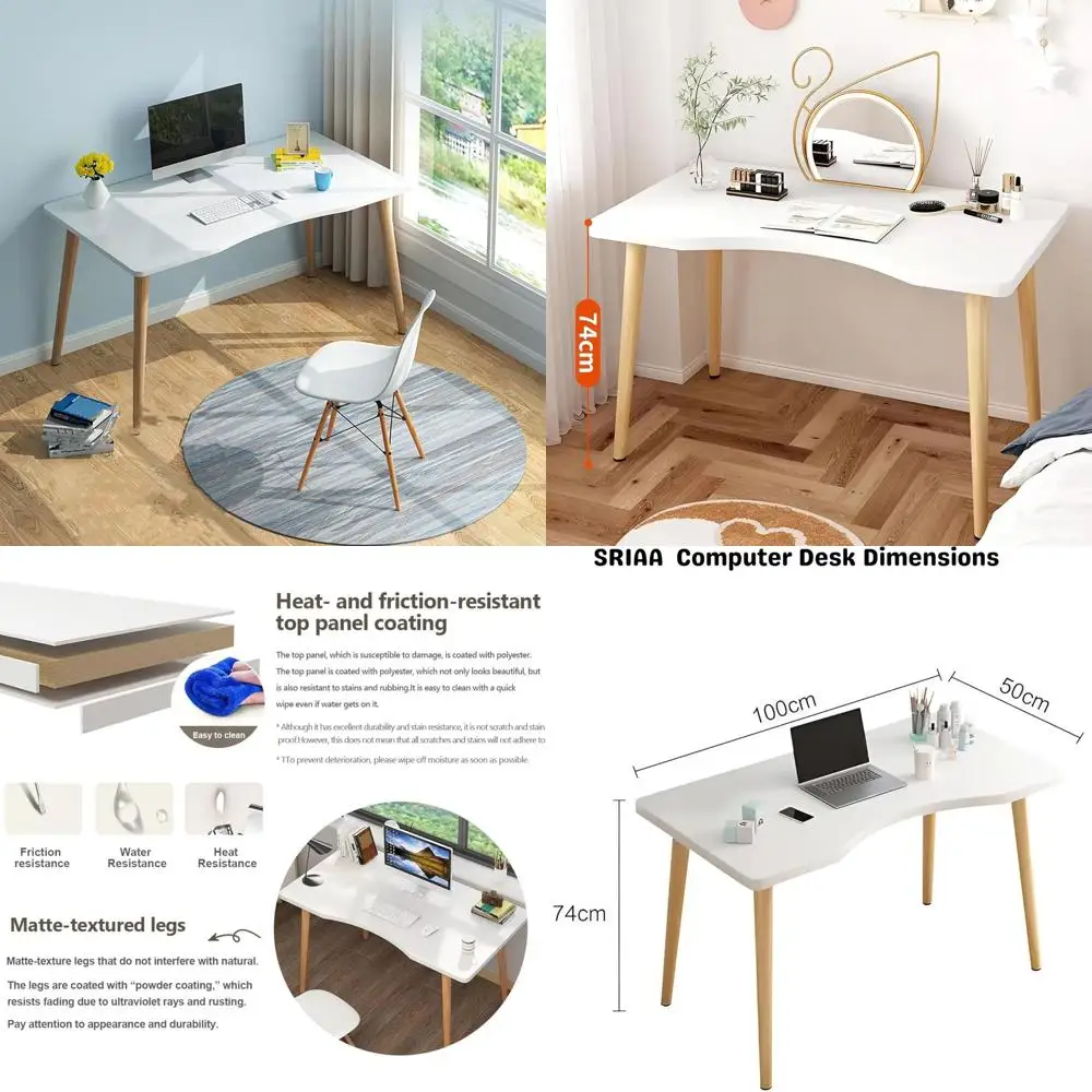 مكتب خشبي أبيض أنيق 40 - مكتب منزلي متين أو غرفة نوم أو طاولة دراسة