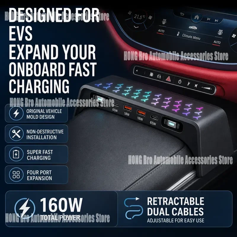 For Mercedes Benz E300L Front Docking Station Car Charger Central Control Expansion Cigarette Lighter Converter Adapter USB