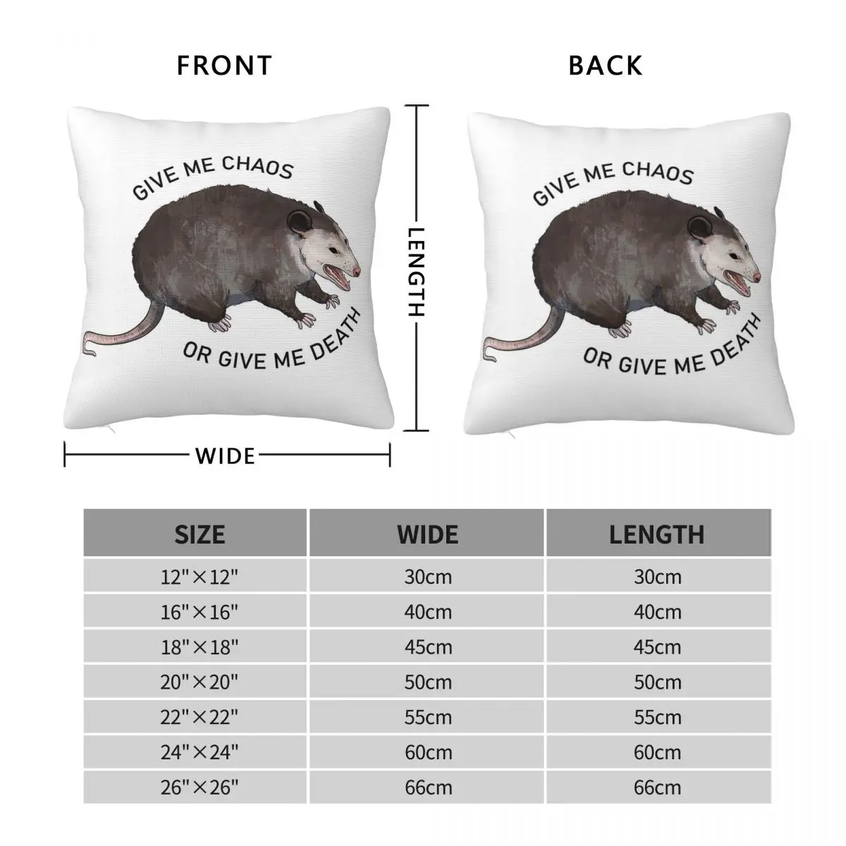 Give Me Chaos Or Give Me Death Possum Square Pillowcase Pillow Cover Cushion Zip Decorative Comfort Throw Pillow for Home Sofa