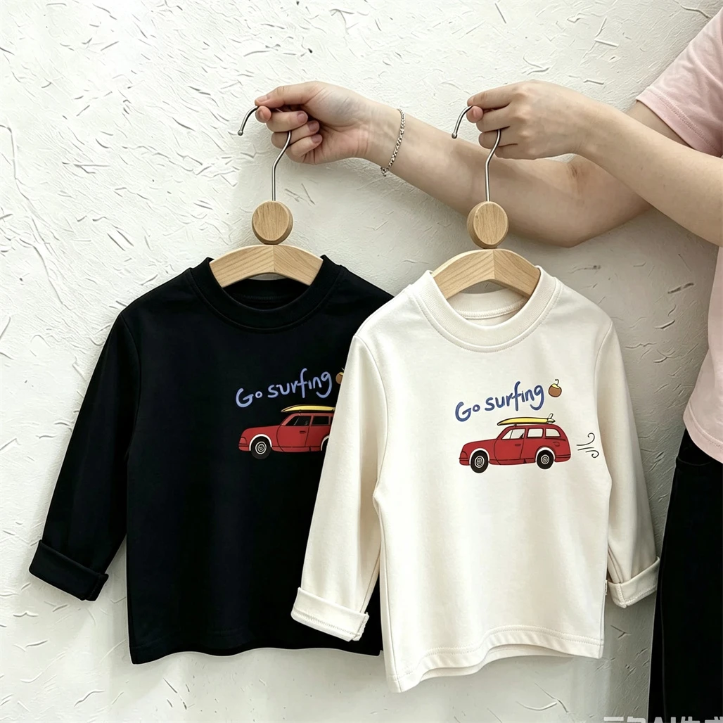 Double-side Print TShirt Little Car Long Sleeve Boys Child Trendy Clothing Round Neck Bottoming Shirt Infant New Design Tops