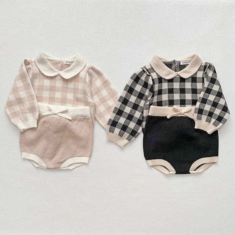 2024 New Autumn Infant Baby Girls Clothing Set Long Sleeved Lattice Knitted Pullover Sweater+PP Shorts Children Clothes Suit