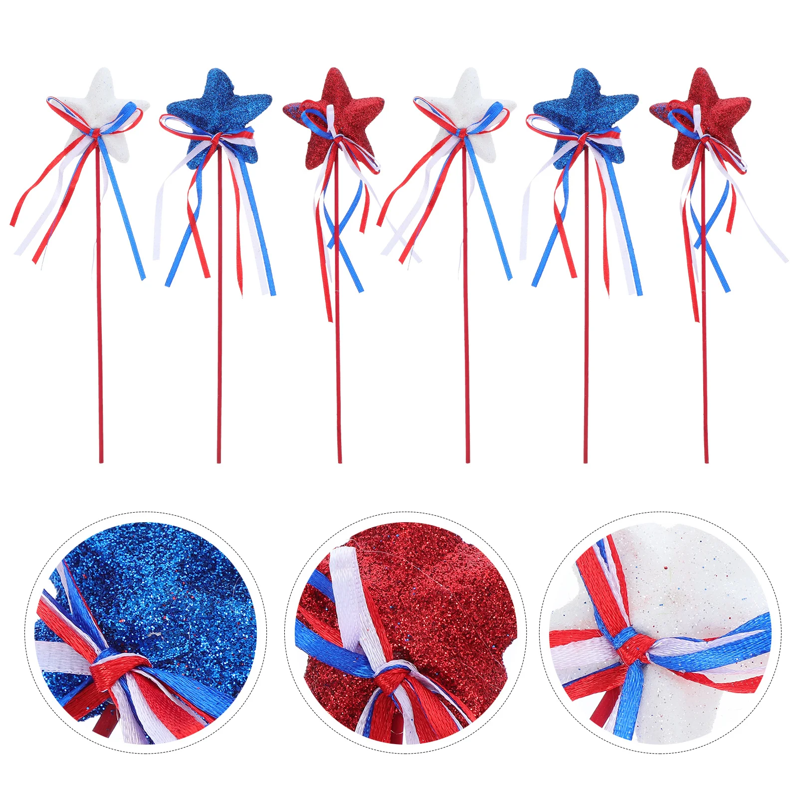 

6Pcs Independence Day Star Wands Patriotic Ribbon Sticks July 4th American Celebrations Decor Party Favors Star Picks