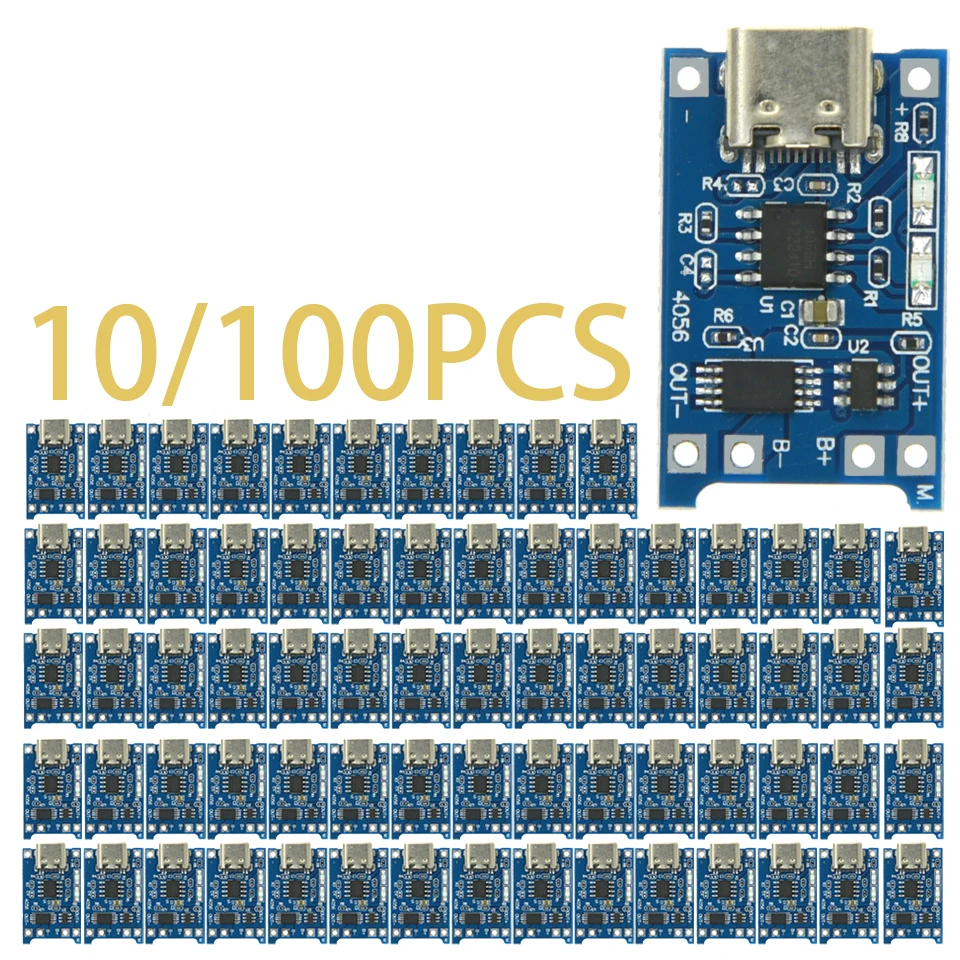 10/100pcs TP4056 1A Lithium Battery Charging Board Module TYPE-C USB Interface Charging Protection Two-in-one