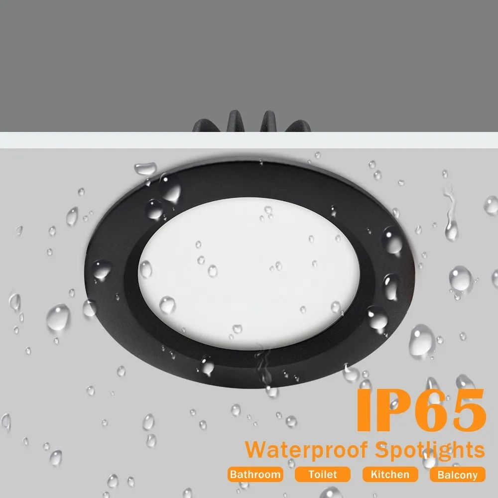 Round Recessed LED Spot lights IP65 Waterproof Ceiling lamp Anti-glare 7w 9w 12w 15w18w Kitchen Bathroom Toilet Balcony Lighting