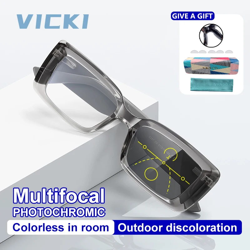 

Мужские и женские квадратные очки VICKI с геометрическим рисунком и защитой от синего света — персонализируемые, мультифокальные, фотохромные PFD2247 по рецепту