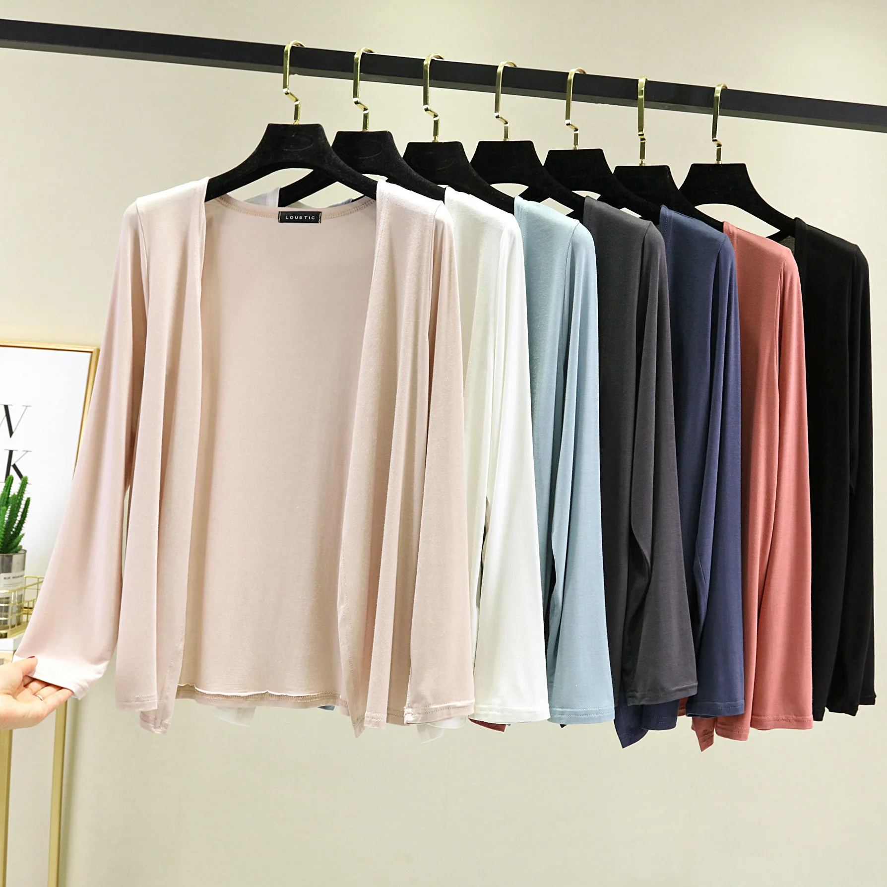 New Modal Open Cardigan Women's Thin Long Sleeve Shoulder Padded Sun Protection Air Conditioning Loose Small Outerwear