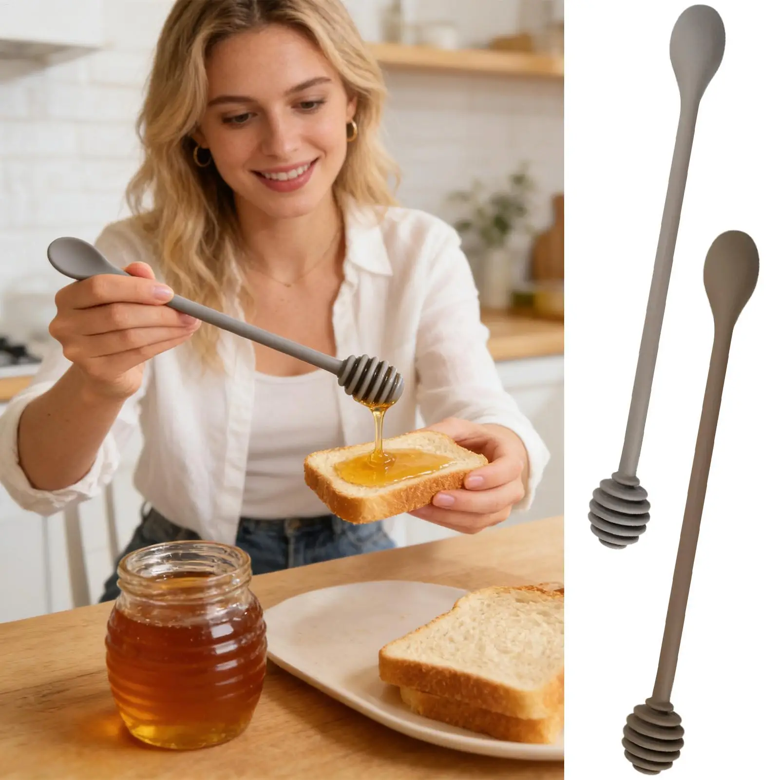 silicone Honey Dippers Kitchen Honey Dispensing Spoon Non-Dr