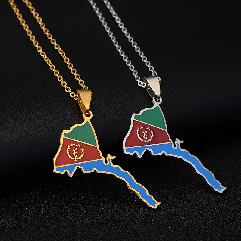 African Eritrea Map Flag Pendant Necklaces for women Men Stainless Steel Gold Color Eritrean Party Annivers Jewelry Gifts