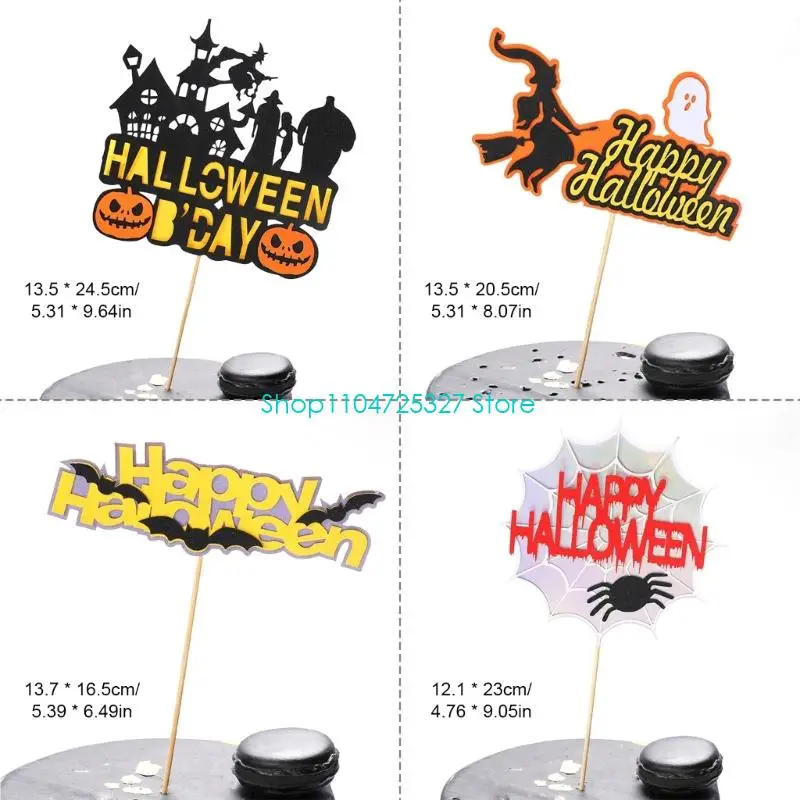 D8KF Halloweens Party Cake Decorations Set Witches Spirit Bat Spiders Pumpkins Design Safe Cup Cake Accessories