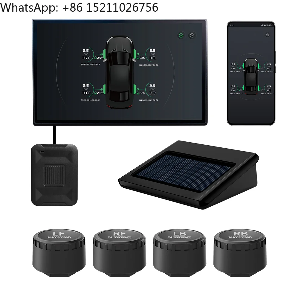 for BLE TPMS Four Tire Pressure Sensors ABS Digital Display Solar Tyre Monitoring System for Android IOS Devices Plastic