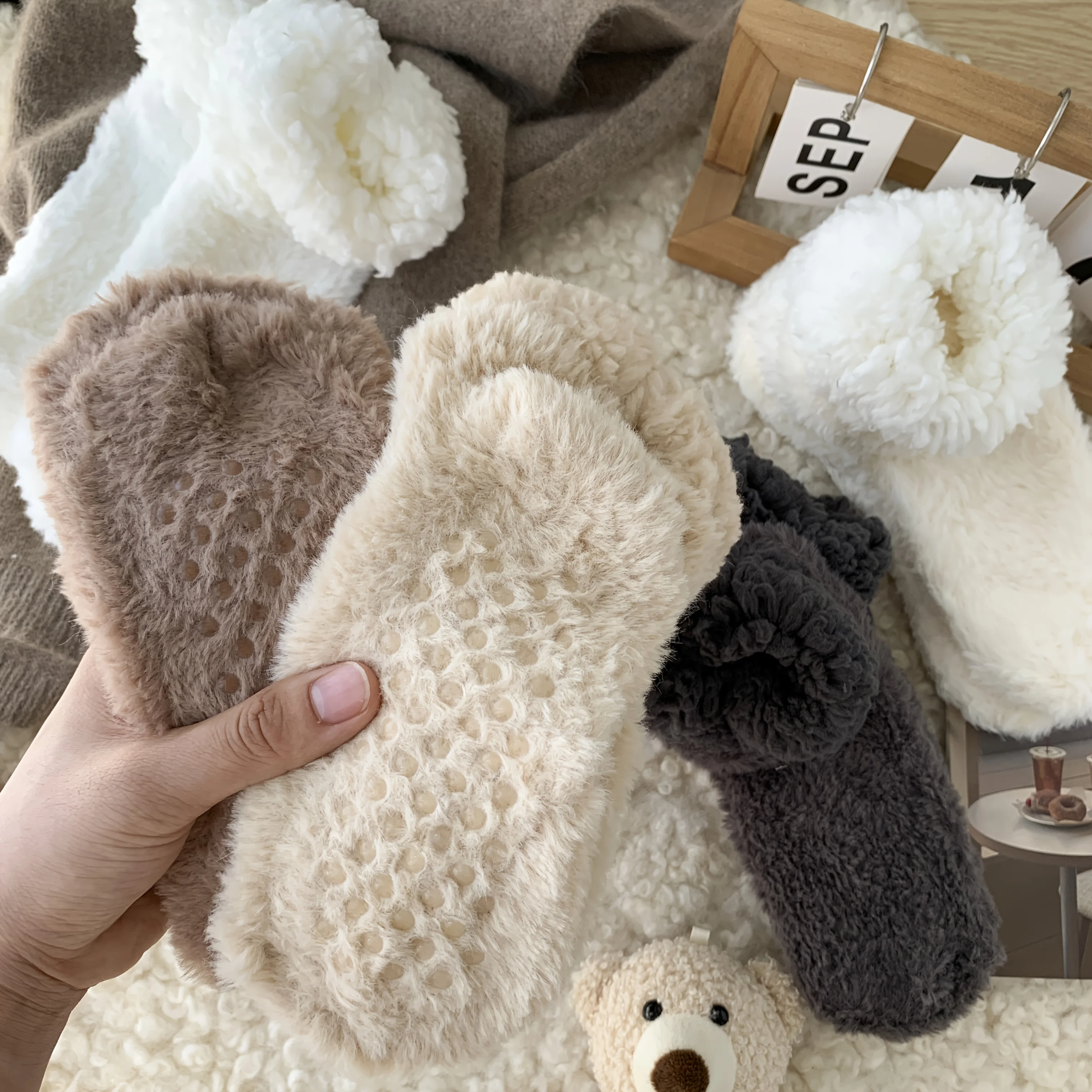 3/5 paia di calzini da donna in lana grossa, calzini caldi ispessiti invernali e calzini da donna per dormire a casa per riscaldare i piedi