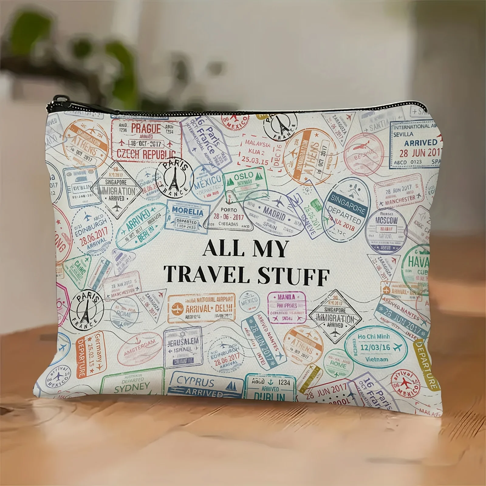 A Vintage travel themed makeup bag - cute multifunctional zipper pouch, jewelry storage bag, perfect travel zipper small storage