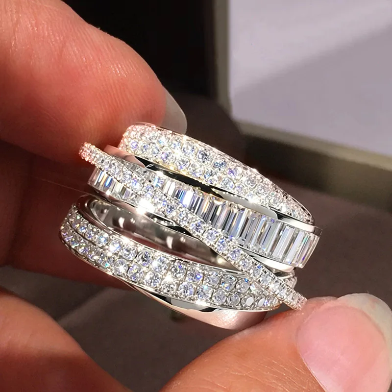Across Lady Lab Diamond Ring 14K White Gold Party Wedding Band Rings for Women Bridal Engagement Jewelry Gift