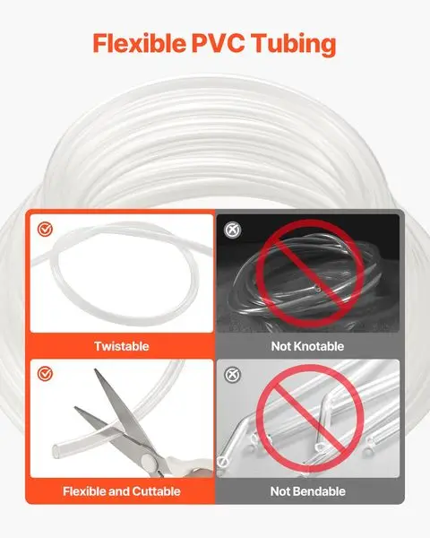 Clear Vinyl Tubing 3/8' ID x 1/2' OD 50FT Plastic PVC Tubing Flexible Hose