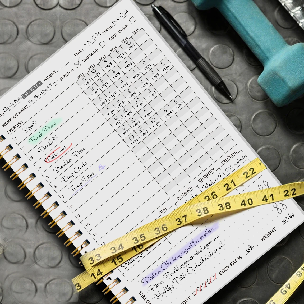 

Fitness Planner for Women, A5 Spiral Workout Journal with Goal Tracker Weight Loss & Gym Log Book